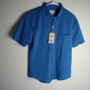 Men's RSVLTS Regatta-Stretch Seersucker Short Sleeve Shirt Size M